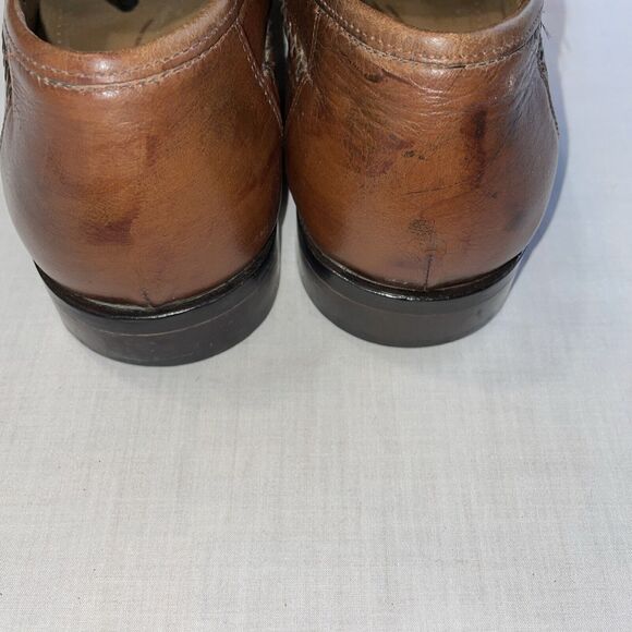 Brass Boot Dress Shoes Mens Size 12 M Brown Leather Criss Cross Toe Slip On - Picture 10 of 12